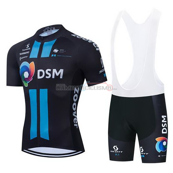 Abbigliamento Ciclismo DSM Manica Corta 2021 Blu Nero